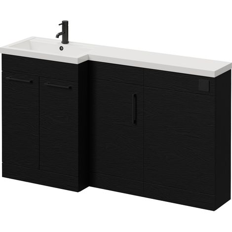 Napoli 390 Nero Oak 1500mm 3 Door Vanity Unit Toilet Suite with Left Hand Square Lucia Basin - 1500mm - Matt Black 160mm HandleWithout Kingston Toilet Pan