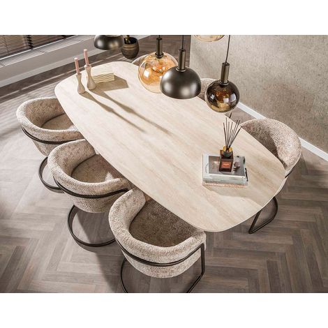 Lisa Design – Table à manger rectangulaire 4 à 8 personnes – Plateau céramique effet travertin – Pieds en MDF résistant aux rayures – Dimensions 215x105cm (1/5)