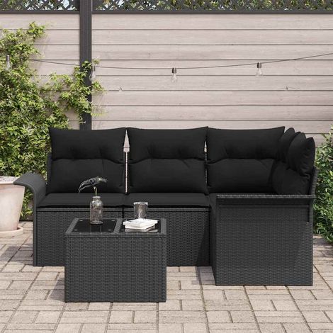 Salon de jardin modulable 5 pièces avec rangement en polyrotin noir, 43.66kg - PANGIVO (1/5)