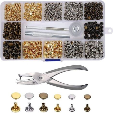 Rivets en Cuir 240 Ensemble 2 Tailles Double Rivet Goujons Tubulaires en Mtal avec 3 Pices Outil de Fixation et Punch Pince Odipie (1/5)