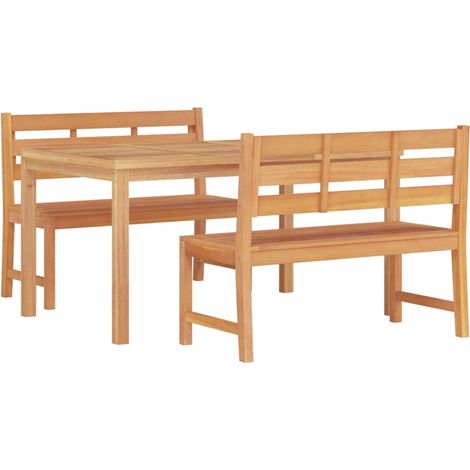 Ensemble à dîner salon de jardin meuble d'extérieur 3 pièces bois de teck massif (1/5)