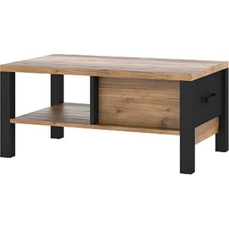 Mesa de centro 1 cajón Lyam Madera y Negro (1/5)