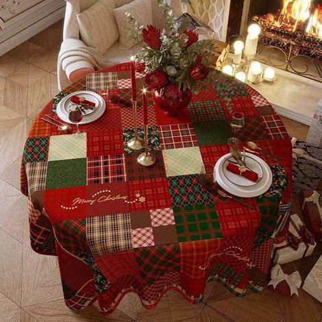 Weihnachtstischdecke – runde Tischdecke – Weihnachtsdekoration – Couchtischdecke – Esstisch zum Chinesischen Neujahr