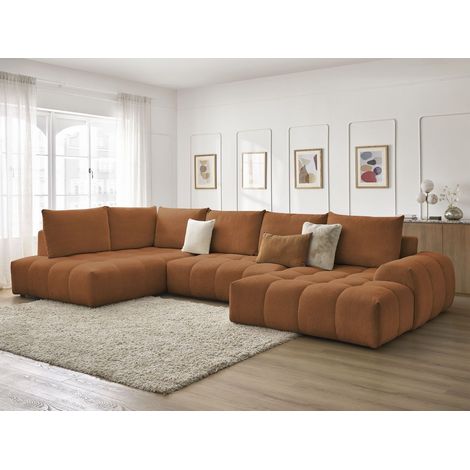 BOBOCHIC - Canapé panoramique convertible coffre EVEREST tissu chiné Angle droit Orange (1/5)