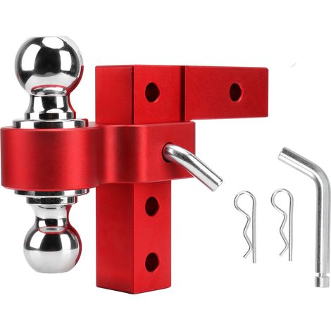 Support d'attelage de remorque de remorquage avec goupilles de verrouillage à double boule, chute réglable de 6 pouces en aluminium pour récepteurs de 2 pouces rouge (1/5)