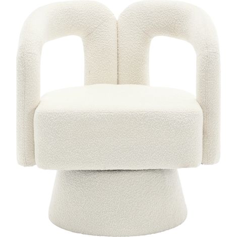 Fauteuil pivotant 360° en tissu boucle beige pour salon, chambre et bureau (1/5)