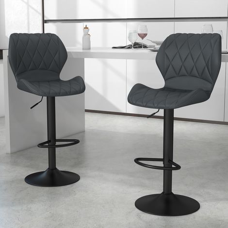 Ensemble de 2 tabourets de bar hauts en similicuir avec hauteur réglable, tabourets de cuisine pivotants avec dossier et repose-pieds, 46,5x49,5x92-113cm Gris (1/5)