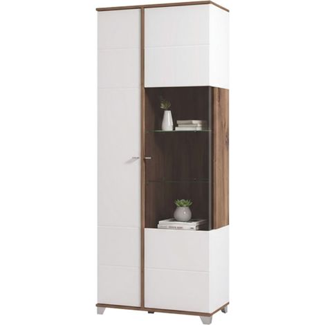 Arentino Vitrine, Ausstellungsschrank 8 Ablagen, Flügeltür, 2 Türen, 78.5x40x200.5h cm Weiß
