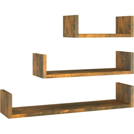 vidaXL Mensole Espositive da Parete 3 pz Rovere Fumo Legno Multistrato