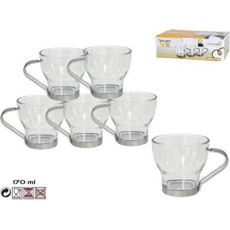 17 cls taza cortado cristal transparente con asa metal l2506 - caja 6 unidades