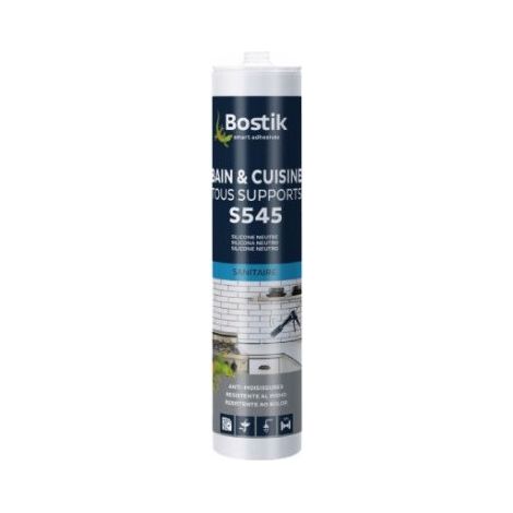 Bostik – Mastic silicone neutre pour cuisine et salle de bain – Gris béton – Résistant à l'humidité et aux détergents – Application facile