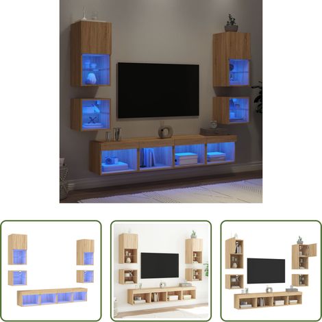LED-Beleuchtung - 8-tlg. Wohnwand mit LED-Beleuchtung Sonoma-Eiche Holzwerkstoff (1/5)