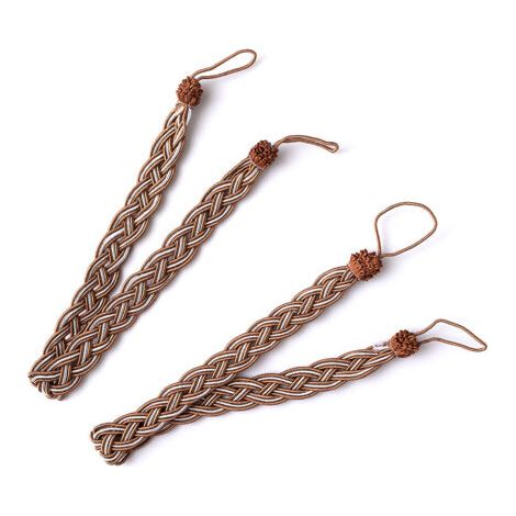 Embrasses de rideaux tressées, 2 pièces, attaches de rideaux en corde, crochets d'embrasses de rideaux pour accessoires de rideaux de fenêtre (marron et argent) (1/5)