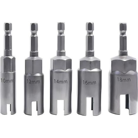 Ensemble de 5 forets hexagonaux profonds de 1/4" (10-18 mm) - Outil de perçage pour écrous, vis, boulons et plaques - Idéal pour les bricoleurs (1/4)