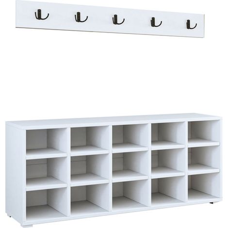 Schuhmöbel mit Garderobe aus Holz "Talu" - 120 x 30 x 52 cm - Weiß
