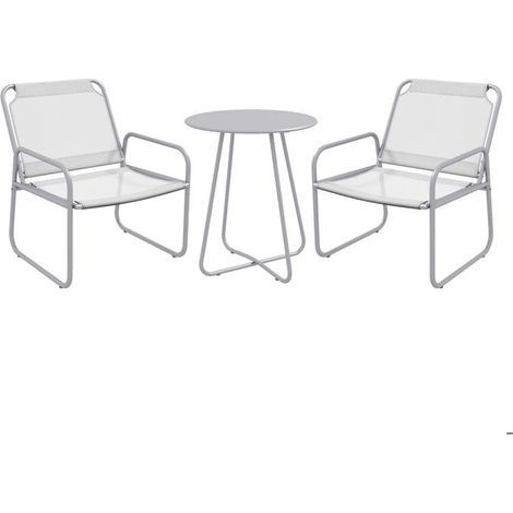 Ensemble table et chaises de jardin - CIPACHO - 3 pièces - Structure métal thermolaqué - Tissu maille respirante gris (1/5)