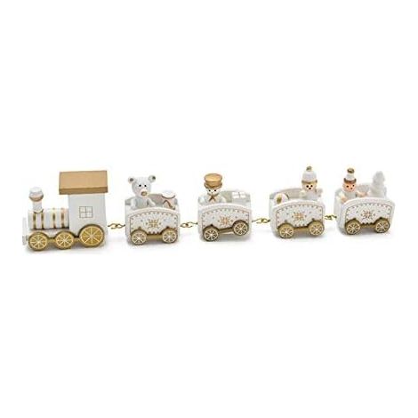 Train De Noël En Bois - 24,5 Cm - Décoration De Table Arbre De Noël Étagère - Avec Locomotive Et 4 Wagons - 1 Pièce (1/3)