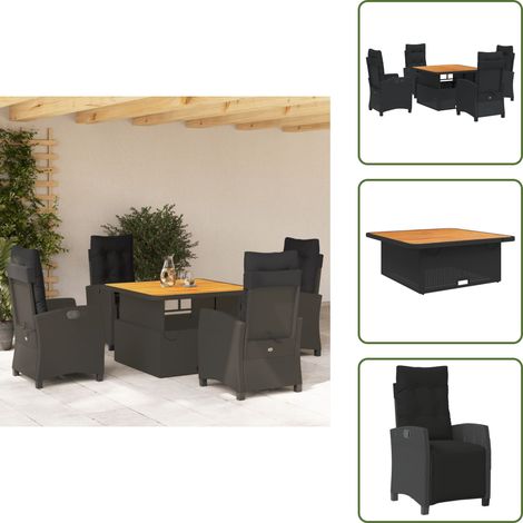 Chaise inclinable - vidaXL Ensemble à manger de jardin coussins 5pcs Noir Résine tressée - Table relevable (1/5)