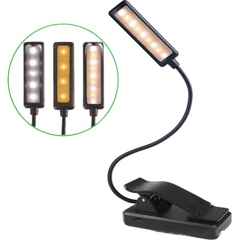 Wiederaufladbare Leselampe, 9 LEDL Clip-Lampe, stufenloses Dimmen und 3 Augenschutzmodi (kaltes und warmes Weiß), 360° flexibler Hals, lange Lebensdauer, perfekt zum Lesen, Stricken, Reparieren (1/5)