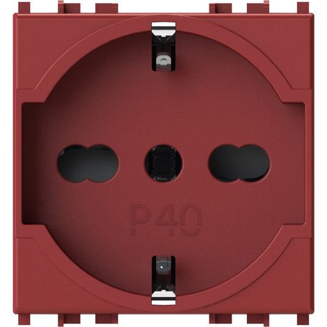 Modulo presa schuko, serie P, rosso, 16A, compatibile con serie Vimar Arkè - 4Box P40 4B.V19R.P40