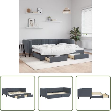 vidaXL Tagesbett Ausziehbar mit Schubladen Dunkelgrau 90x200 cm Samt (1/5)