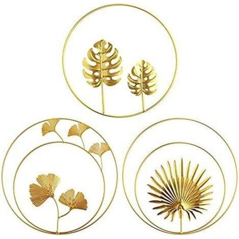 Fer Mural Sculptures, 3Pcs Décoration Murale en Métal Fer Ornements Murale en Feuille de Tortue et Feuille de Palmier pour Bureau à Domicile Salon Décoration Dhôtel (3pcs)