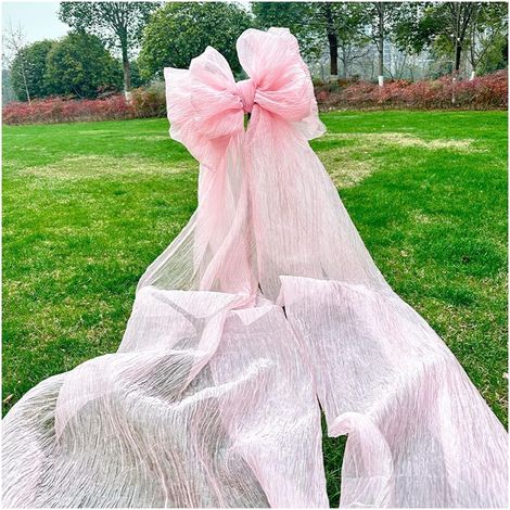JSSEVN - Lazo decorativo gigante de tul rosa extragrande con cintas largas para fondo, bodas, compromisos, baby showers, 47 cm x 180 cm (1/5)