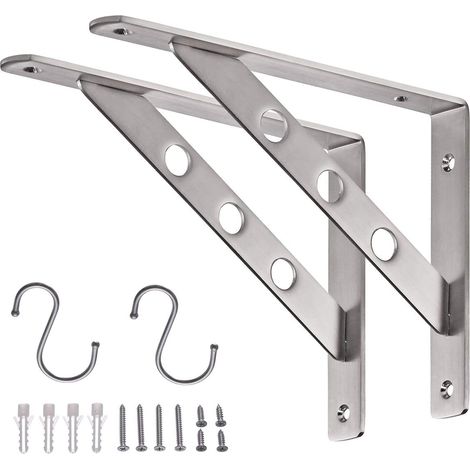 Heavy Duty Shelf Bracket 2pcs 250x180mm Triangle Stainless Steel, Right Angle Floating Countertop Support, Max Load 330lbs (1/5)