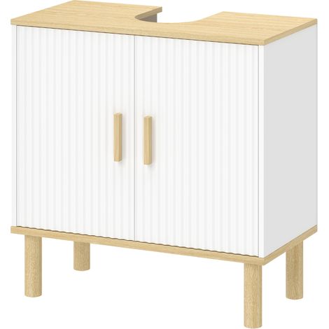 Meuble sous lavabo 2 portes étagère réglable blanc 60x30x61 cm