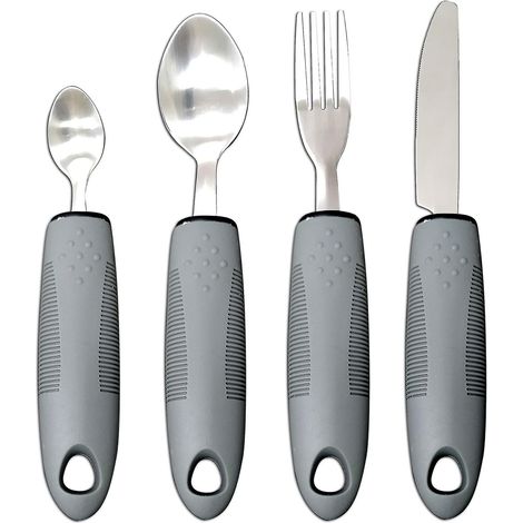Couverts Guoxing - Aides à l'alimentation pour personnes handicapées - Idéal pour les personnes âgées, handicapées ou souffrant de tremblements et de tremblements des mains - (gris (1x Set))