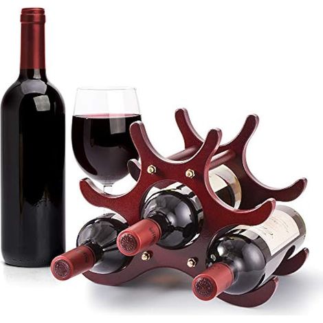 Casier à vin en bois naturel, support de table pour 6 bouteilles, 2 niveaux, pour bar et rangement de vin à la maison, marron (1/5)