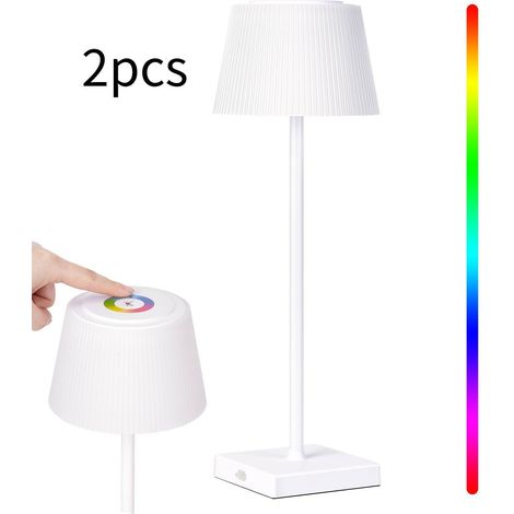 Lampe de Table Sans Fil, lot de 2,Lampe de chevet,3 Couleurs Gradable RGB Lampe de Chevet Commande tactile,pour Salon, Chambre salon Terrasse-38 cm (Blanc) (1/5)