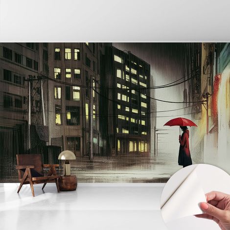 Fotomurale adesivo stickers - per camera da letto - per corridoio - decorazione casa moderna Città piovosa 416x254 cm (1/5)