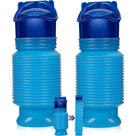 Urinal de Voyage pour Enfant, Lot de 2 750ml Urinal Pliable et Réutilisable, Urinal de Secours Portable pour Voiture Bouchon Camping Randonnée Extérieur, Bleu (1/5)