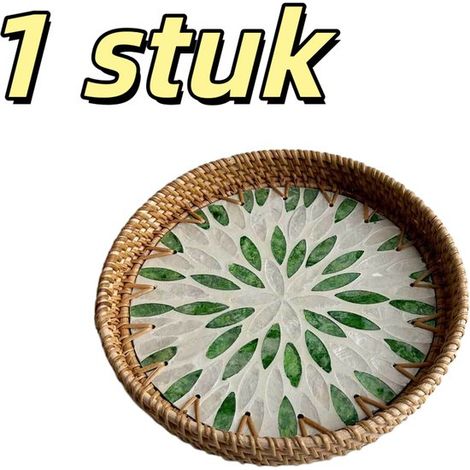 pièce - Plateau en rotin fait main - Motif feuille - Plateau coquillage - Décoration intérieure - Petit plat décoratif rond en osier - Plateau à bijoux - Plateau à clés - Cadeau pour femmes - 24243 cm (1/5)