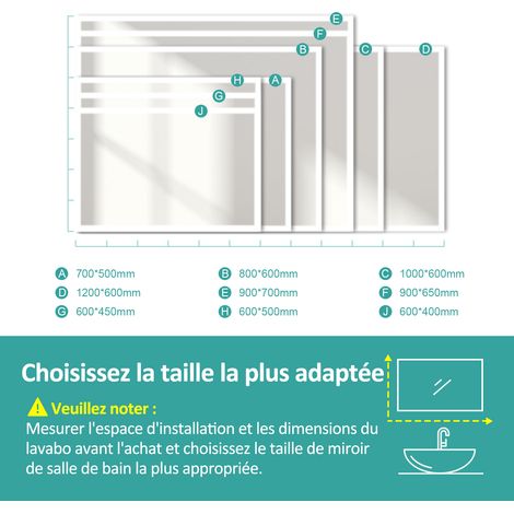 EMKE Miroir de salle de bain 120x60cm, Miroir LED avec Interrupteur à bouton, Anti-buée, Miroir avec éclairage lumière Blanche Froide/Chaude