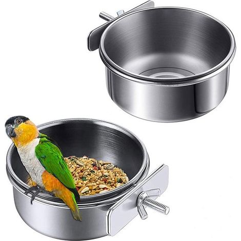 Comedero para pájaros，2 piezas，Acero inoxidable，Ø 10 cm，Comederos para pájaros，Comedero para loros，Comedero para jaula (1/5)