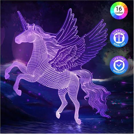 RHG Lampe Licorne Jouet Fille - Idee Cadeau Noel Fille 3 4 5 6 7 8 Ans, Veilleuse 3D Licorne Lumineuse pour Decoration Chambre Fille, 16 Couleurs Changeantes Jeu Licorne Enfants Cadeaux Anniversaire