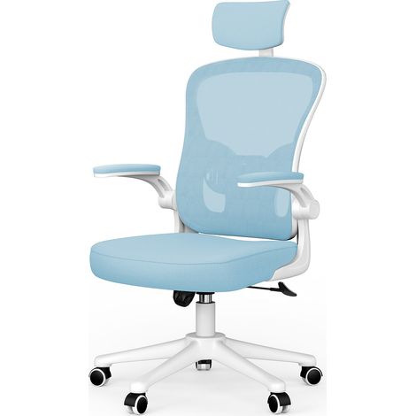 Office Chair Ergonomic Desk Chair Executive Swivel Computer Chair with Headrest Max Load 150kg Blue/White (1/5)