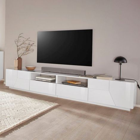 Meuble TV salon moderne 260x43cm blanc brillant More (1/5)