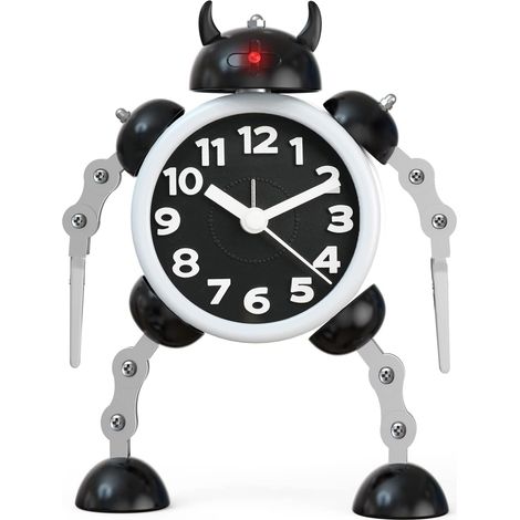 ZOLGINAH Réveil pour Enfants garçons, réveil Robot pour Enfants réveil analogique sans coche réveil Silencieux pour garçons Filles garçons (Noir) (1/5)