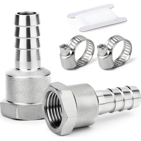 2 pièces raccords embout cannelé acier inox 304, embout 12 mm vers filetage femelle BSP 1/2", raccord compression eau, carburant, air (1/5)