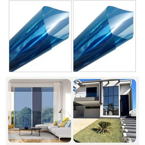 NICOLA - Paquete de 2 láminas para ventanas con bloqueo UV, lámina de privacidad opaca, color azul claro y plata, 45 cm x 1 m