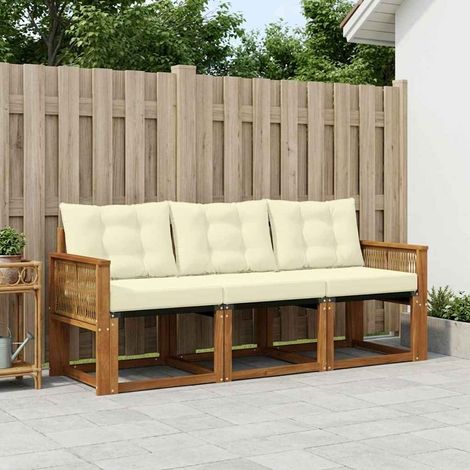 vidaXL Set di divani da esterno con cuscino 3 pcs Naturale e