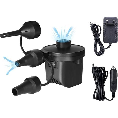 Pompe Électrique Gonflable pour Piscine, Matelas et Bouées - Compresseur Air Portable 240V AC/12V DC avec 3 Embouts, Dégonflage Rapide pour Sacs sous Vide et Articles de Camping