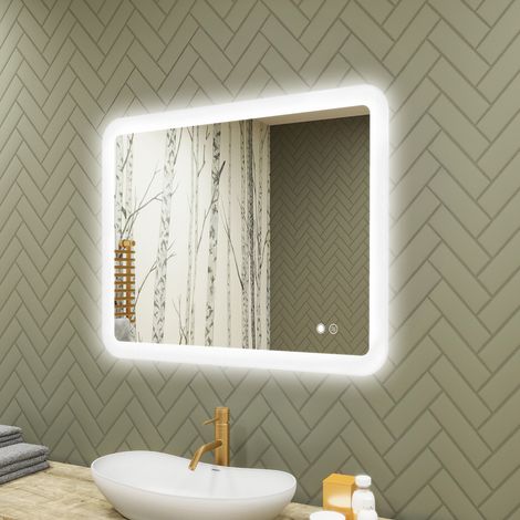 Espejo de baño LED Artforma, 80x60, Interruptor táctil, Antivaho , LED Dual, Espejo Redondeado (1/5)