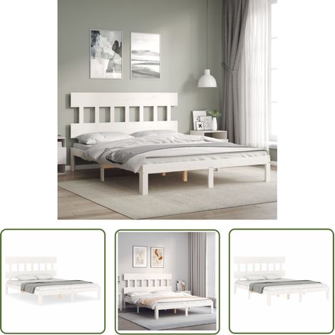 The Living Store Massivholzbett ohne Matratze Weiß 160x200 Kiefernholz - Holzbett - Kiefernholzbett - Doppelbett - Massives Holzbett - Weißes Bett (1/5)