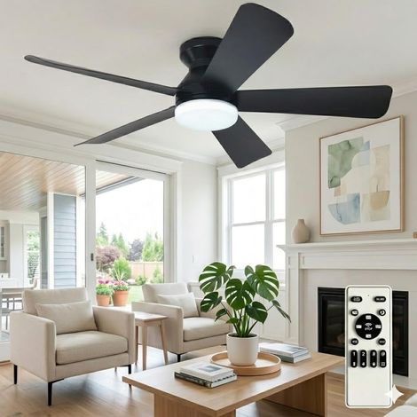 Ventilateur Plafond avec Lumière Moderne Télécommande, 106 cm, LED Intensité Variable, Montage Plafonnier, 6 Vitesses Minuterie, Profil Bas, Réversible Silencieux, Idéal Chambre, Salon Extérieur (1/5)
