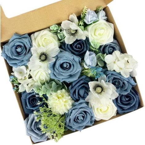 Fleurs Artificielles - - 37 pcs - Bleu et Blanc - Idéales pour Décorations de Fête - DIY Bouquets (1/4)