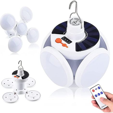 Lampe de camping solaire, lanterne LED de camping étanche rechargeable USB, 5 modes SOS, télécommande intelligente, lampe de camping LED pliable et étanche.